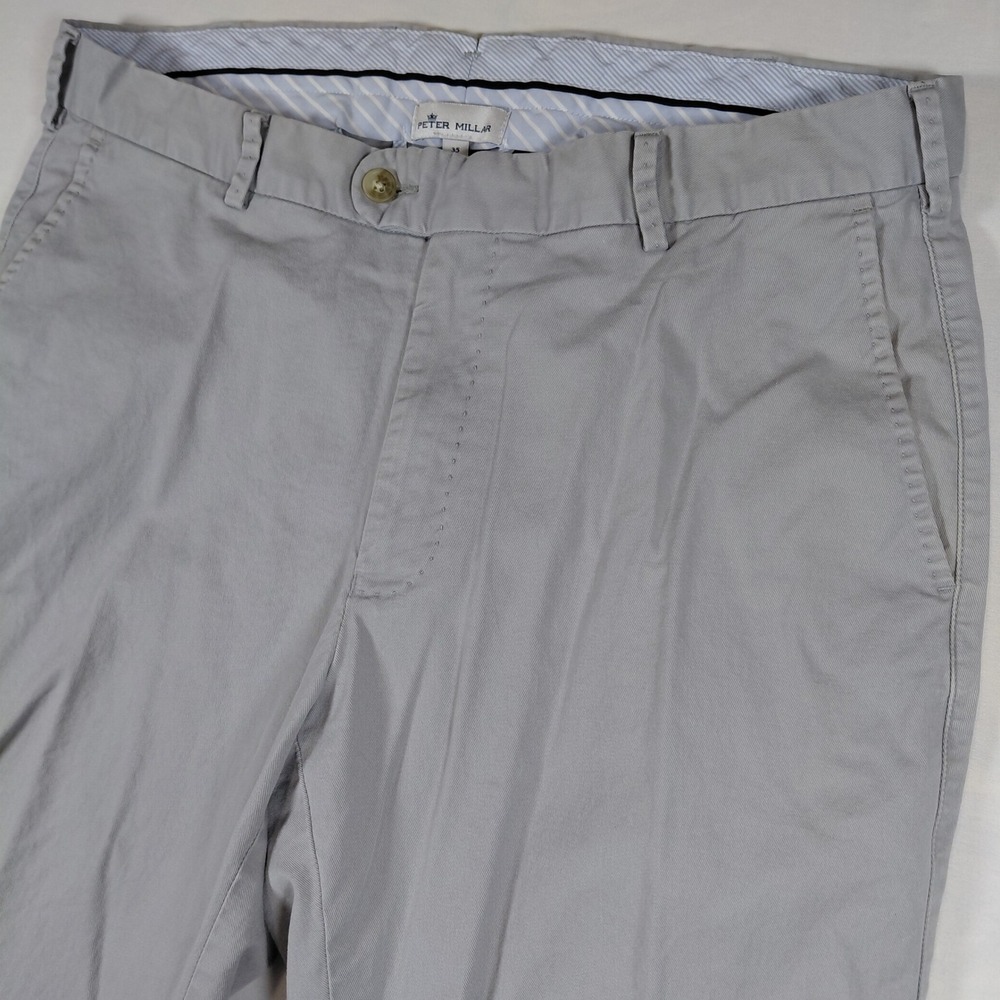 Peter Millar Mens 35 Chino Pants Gray‎ Pima Cotton Stretch Straight Leg Trousers